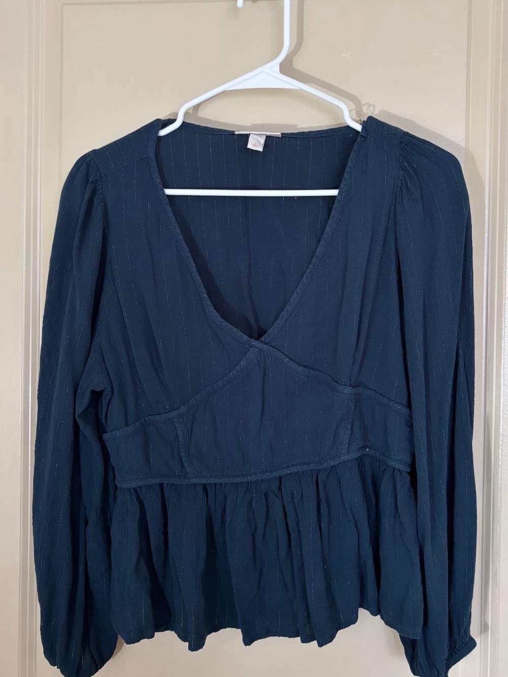 Deep Teal V-Neck Peplum Long-Sleeve Dress